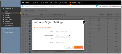 SonicWall's Address Object Table
